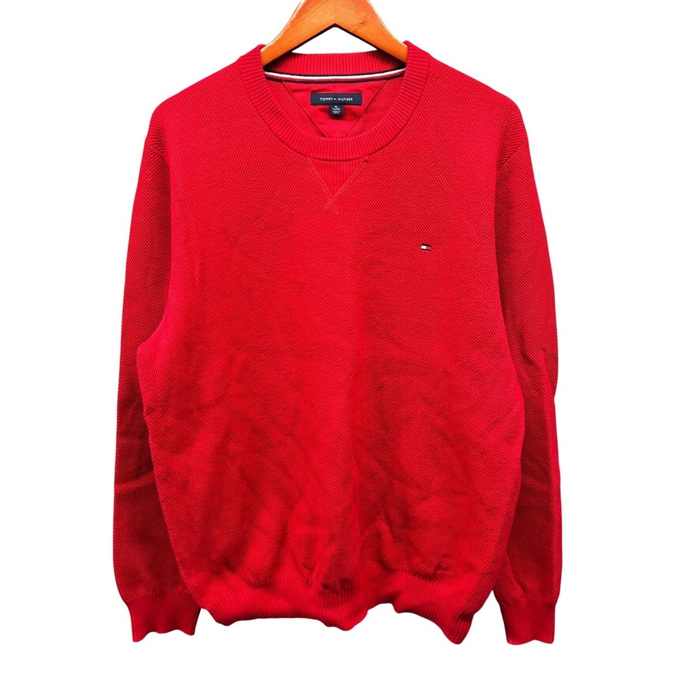 Tommy Hilfiger Crewneck Pullover Sweater Mens XL Red Embroidered Flag Preppy